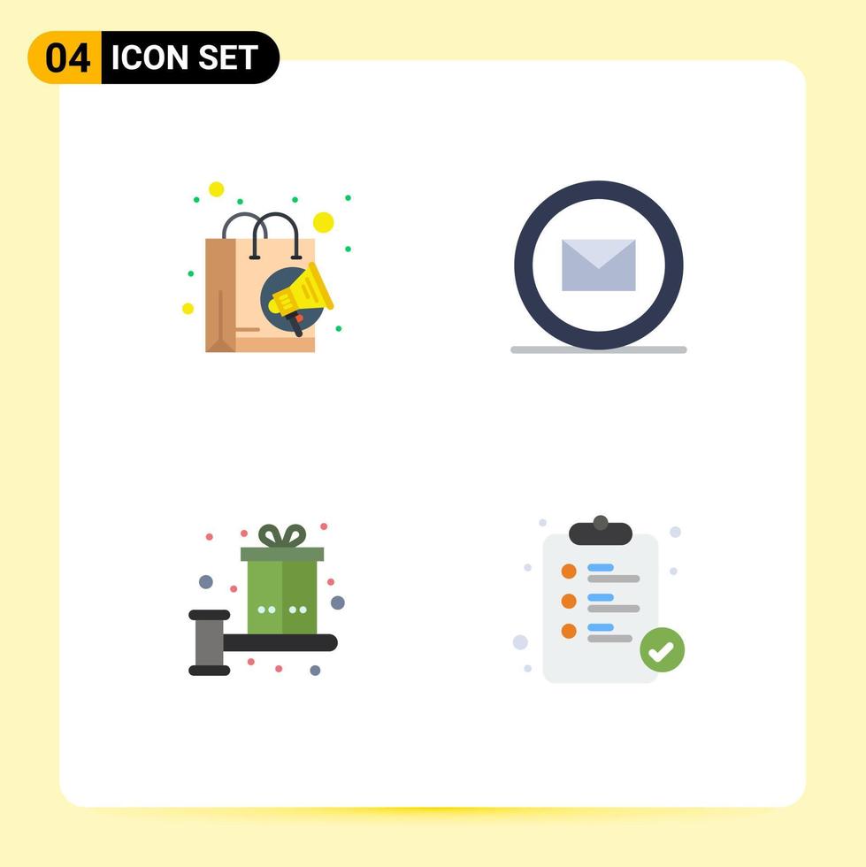 Set of 4 Commercial Flat Icons pack for bag box shopping online present Editable Vector Design Elements