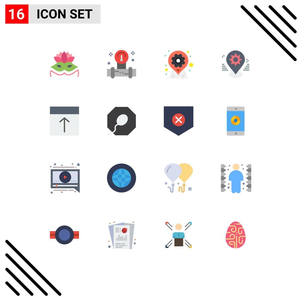 Set of 16 Modern UI Icons Symbols Signs for arrange pin geo map gear Editable Pack of Creative Vector Design Elements