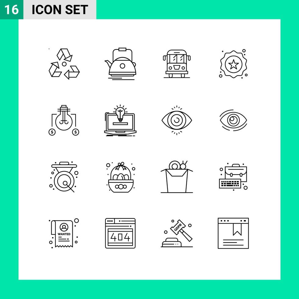 16 User Interface Outline Pack of modern Signs and Symbols of shopping label camping badge transport Editable Vector Design Elements