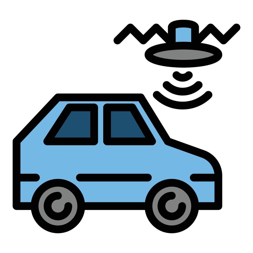 icono de coche robótico y drone, estilo de esquema vector