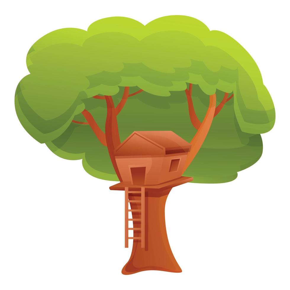 icono de la casa del árbol de la naturaleza, estilo de dibujos animados vector