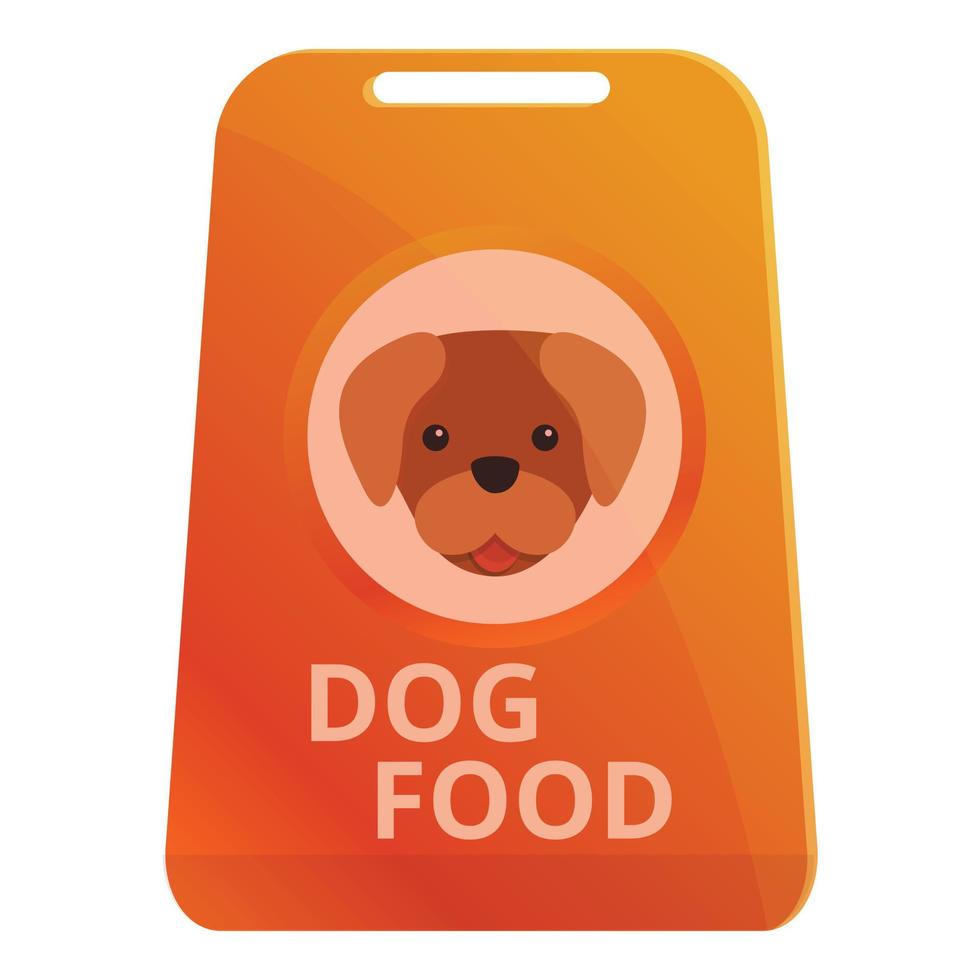 Dog food plastic pack icon, cartoon style vector