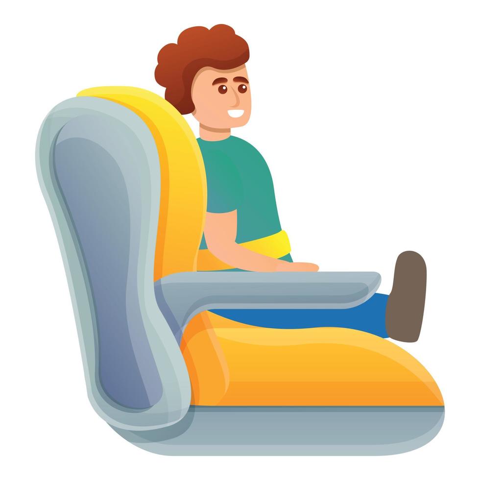 chico en el icono del asiento del coche, estilo de dibujos animados vector