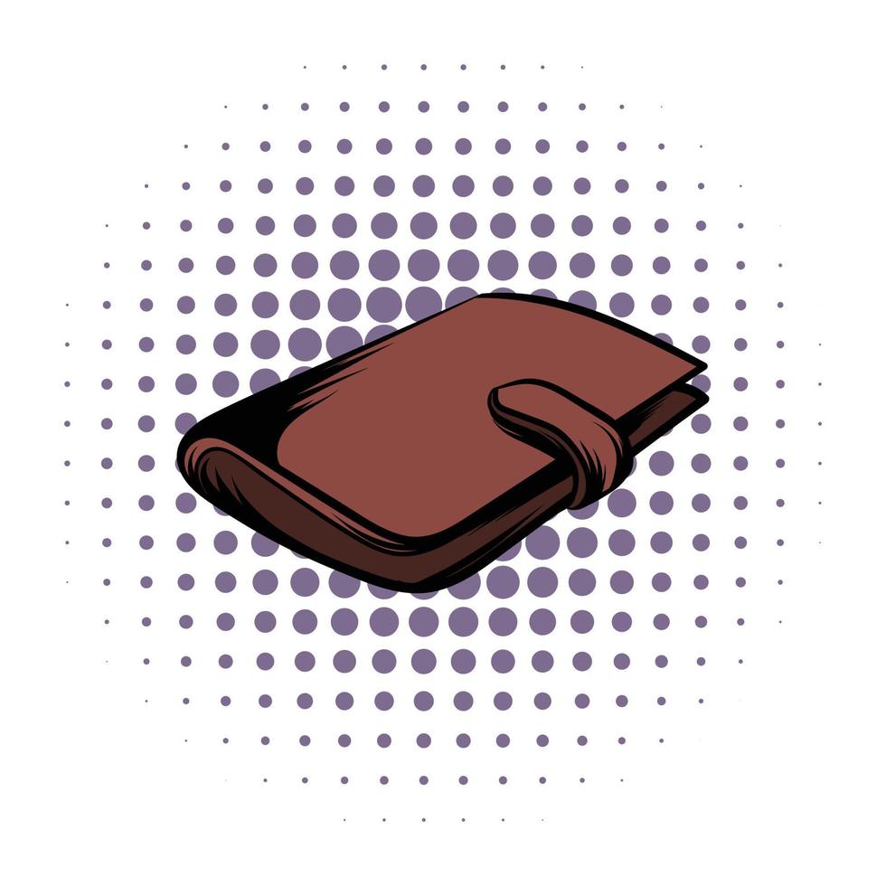 Brown wallet with card and cash comics icon vector