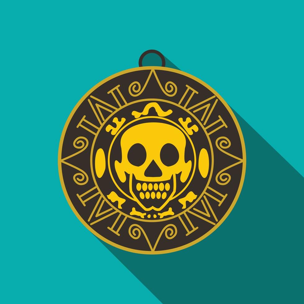 Aztec pirate gold coin icon, flat style vector
