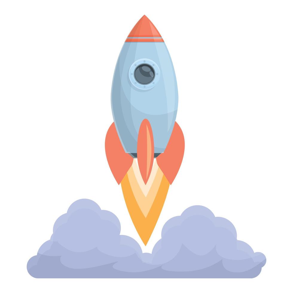 Spacecraft launch fire icon, cartoon style vector