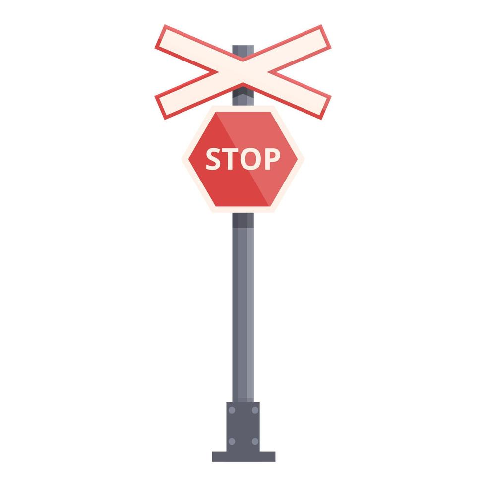 Stop sign railway icon cartoon vector. Train road vector