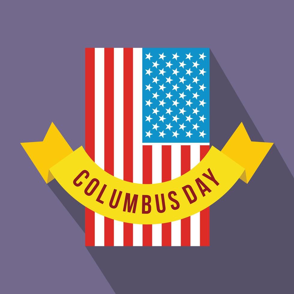 bandera americana con el icono plano de la cinta del día de colón vector