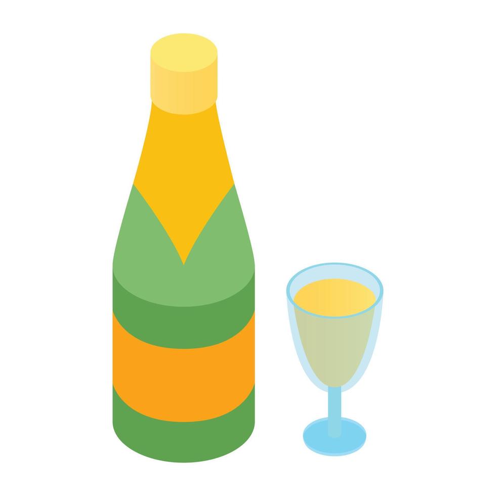 Champagne and glass isometric icon vector