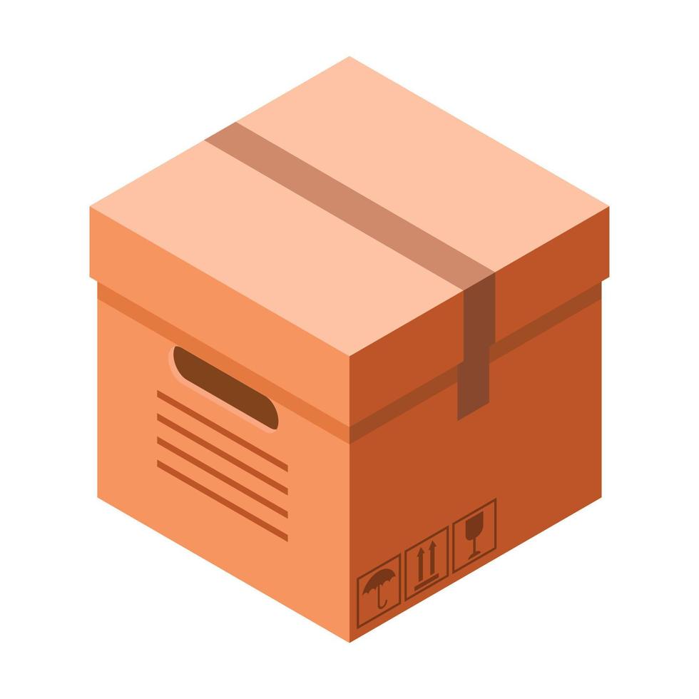 Delivery cardboard box icon, isometric style vector
