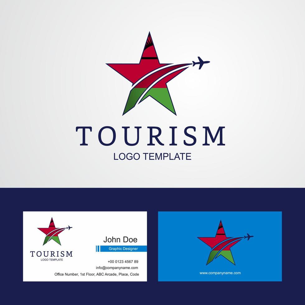 logotipo de estrella creativa de bandera de malawi de viaje y diseño de tarjeta de visita vector