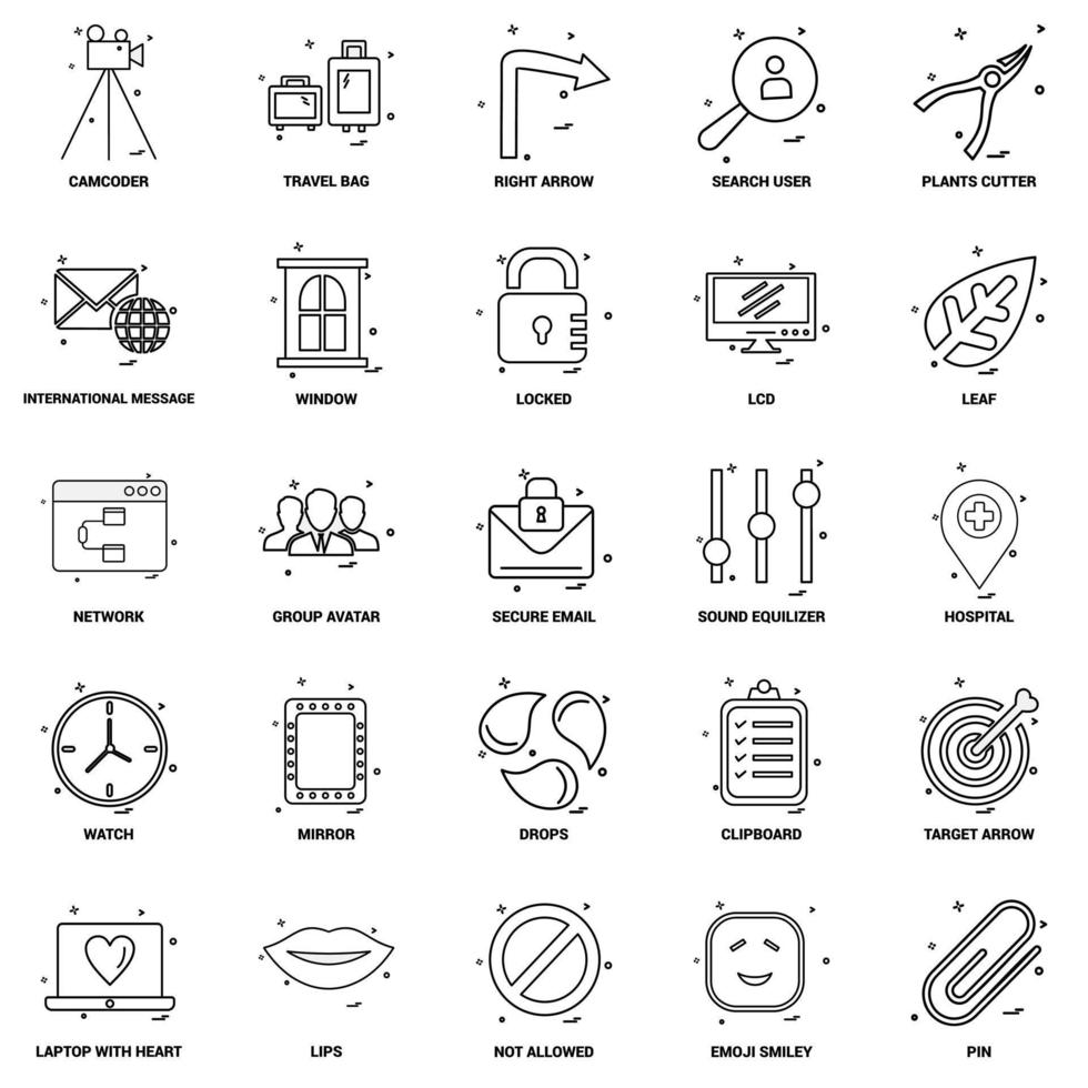 25 conjunto de iconos de línea de mezcla de concepto de negocio vector