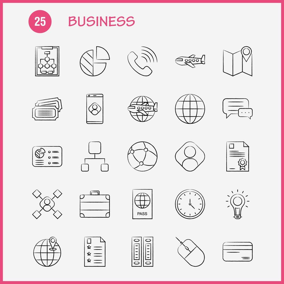 Business Hand Drawn Icons Set For Infographics Mobile UXUI Kit And Print Design Include Laptop Graph Graph Laptop Computer Dart Game Focus Eps 10 Vector