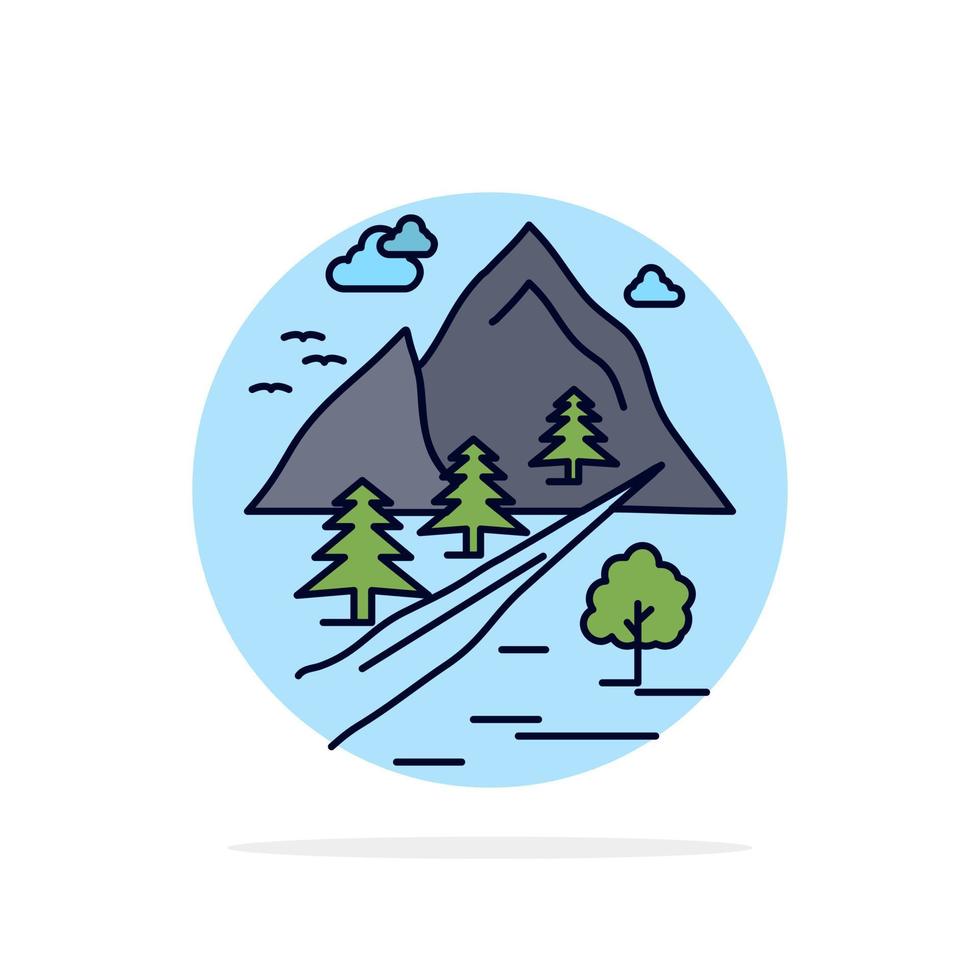 rocas árbol colina montaña naturaleza plano color icono vector
