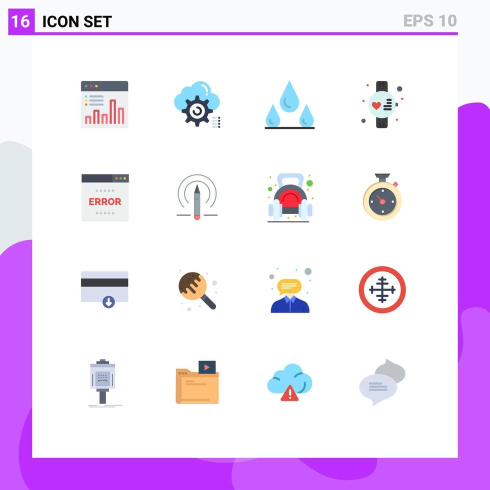 paquete de 16 signos y símbolos de colores planos modernos para medios de impresión web, como el reloj de medios, el deporte, la computación, el paquete editable en húmedo de elementos creativos de diseño de vectores