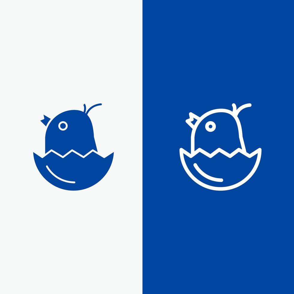 Chicken Easter Baby Happy Line and Glyph Solid icon Blue banner Line and Glyph Solid icon Blue banner vector