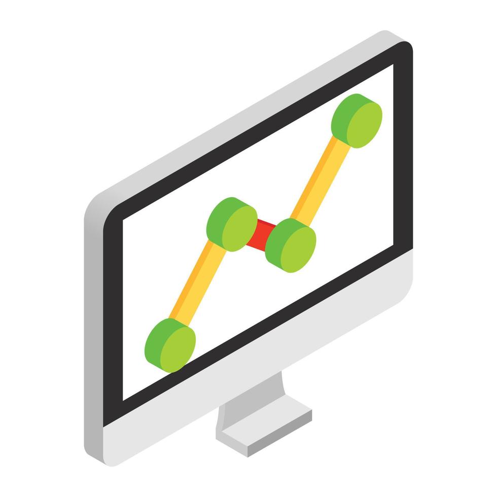 Graph on the computer monitor isometric 3d icon vector