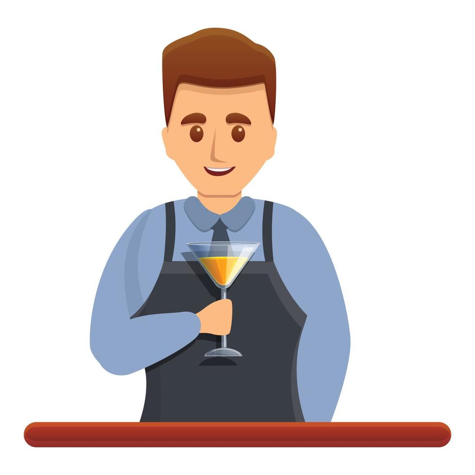 Happy bartender icon, cartoon style vector