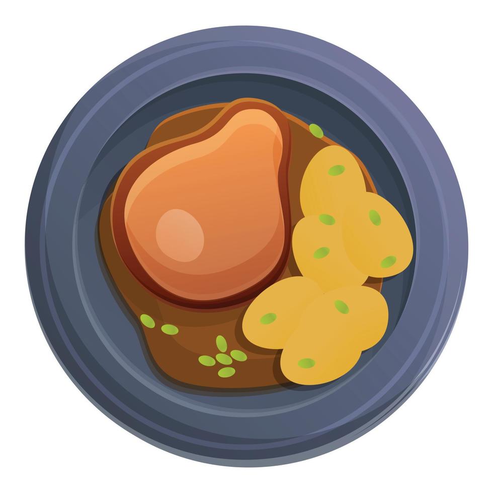 Meat with boiled potato icon, cartoon style vector