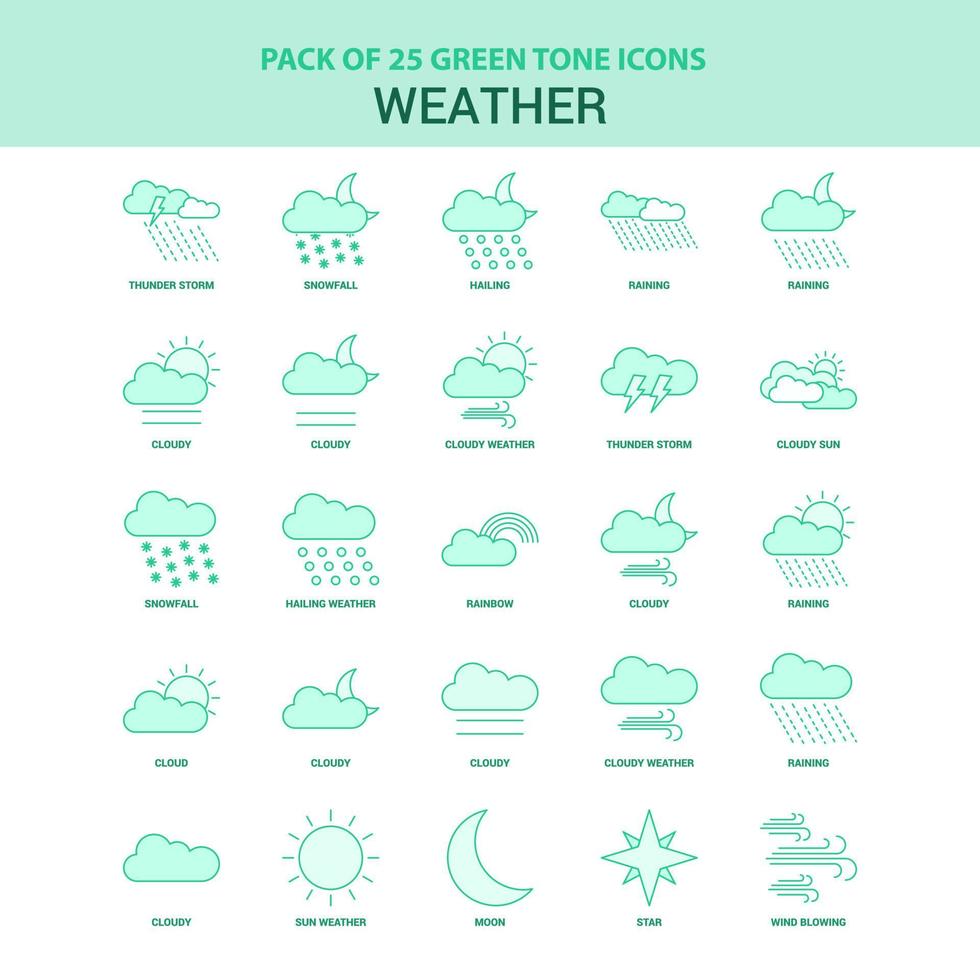 25 conjunto de iconos de clima verde vector