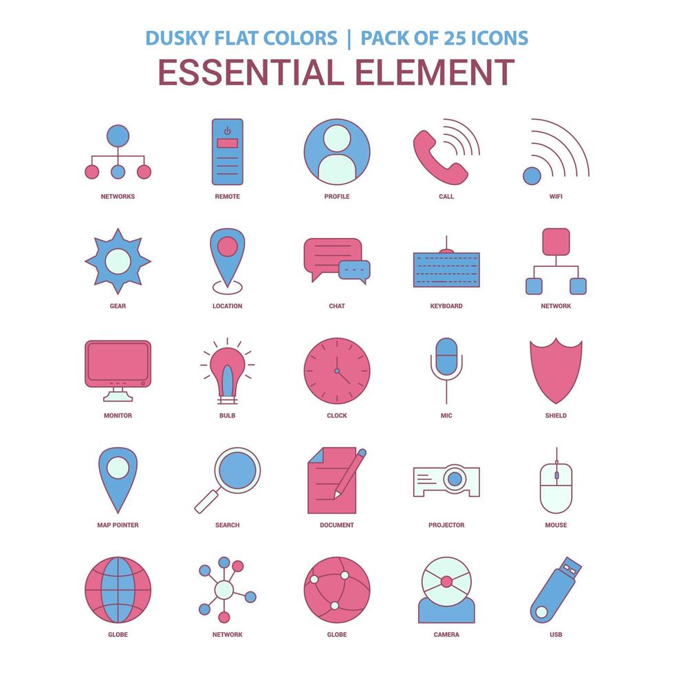 Essential Element icon Dusky Flat color Vintage 25 Icon Pack vector