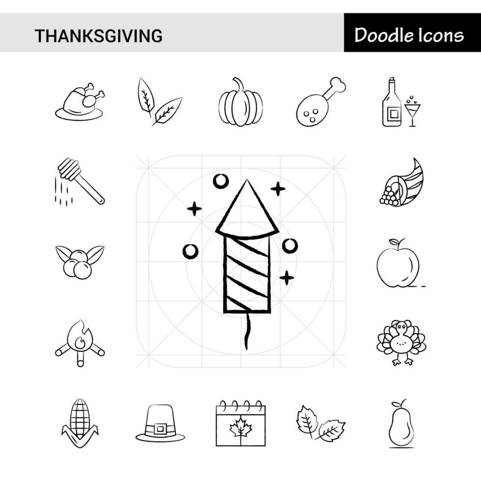 Set of 17 Thanksgiving handdrawn icon set vector