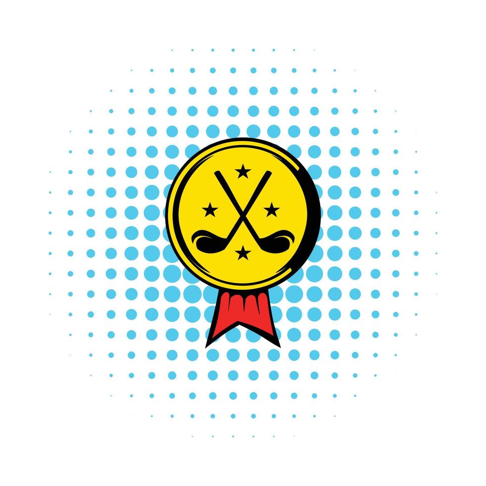 Golf golden award with clubs icon, comics style vector
