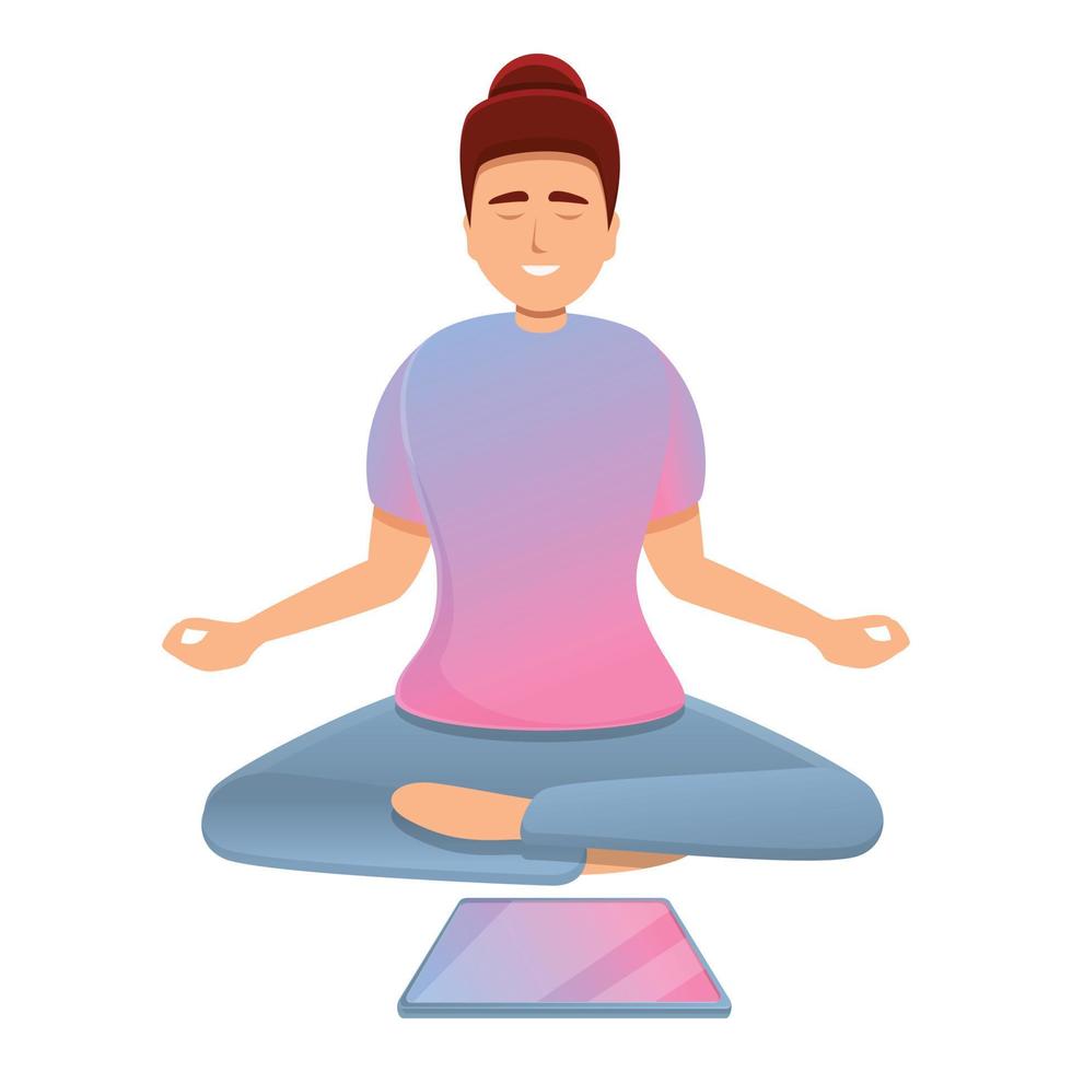 Digital detoxing meditation icon, cartoon style vector