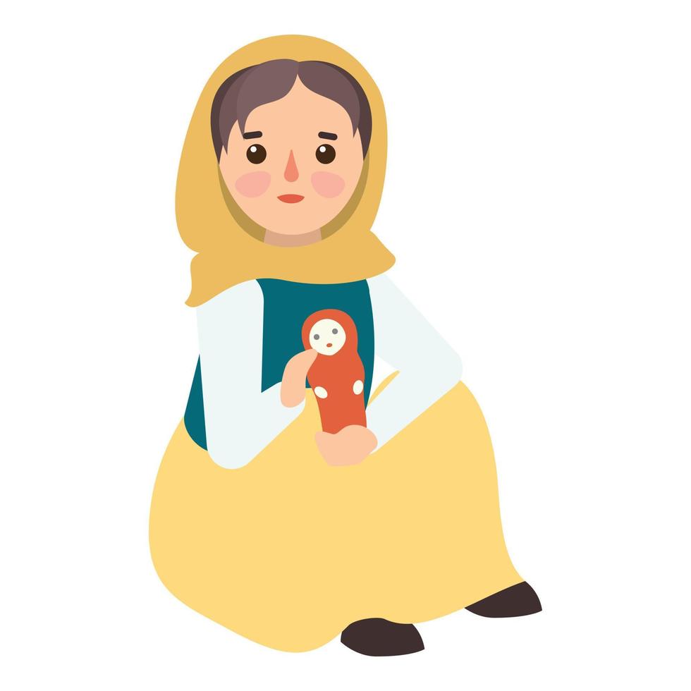 Muslim migrant girl icon, flat style vector