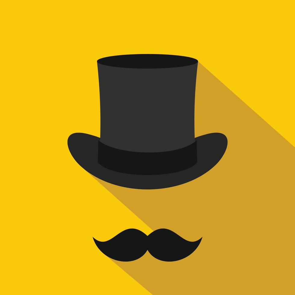 Male black mustache and cylinder icon, flat style vector