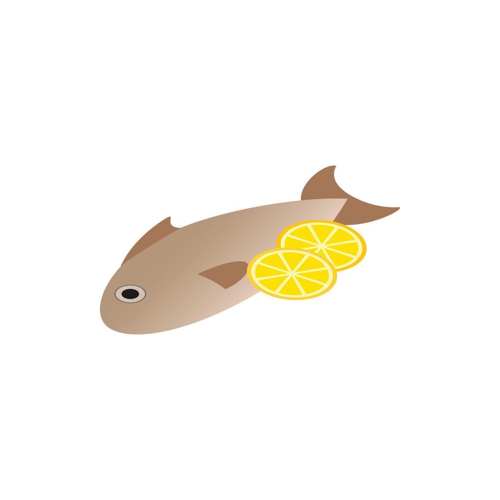 Fish dish icon, isometric 3d style vector