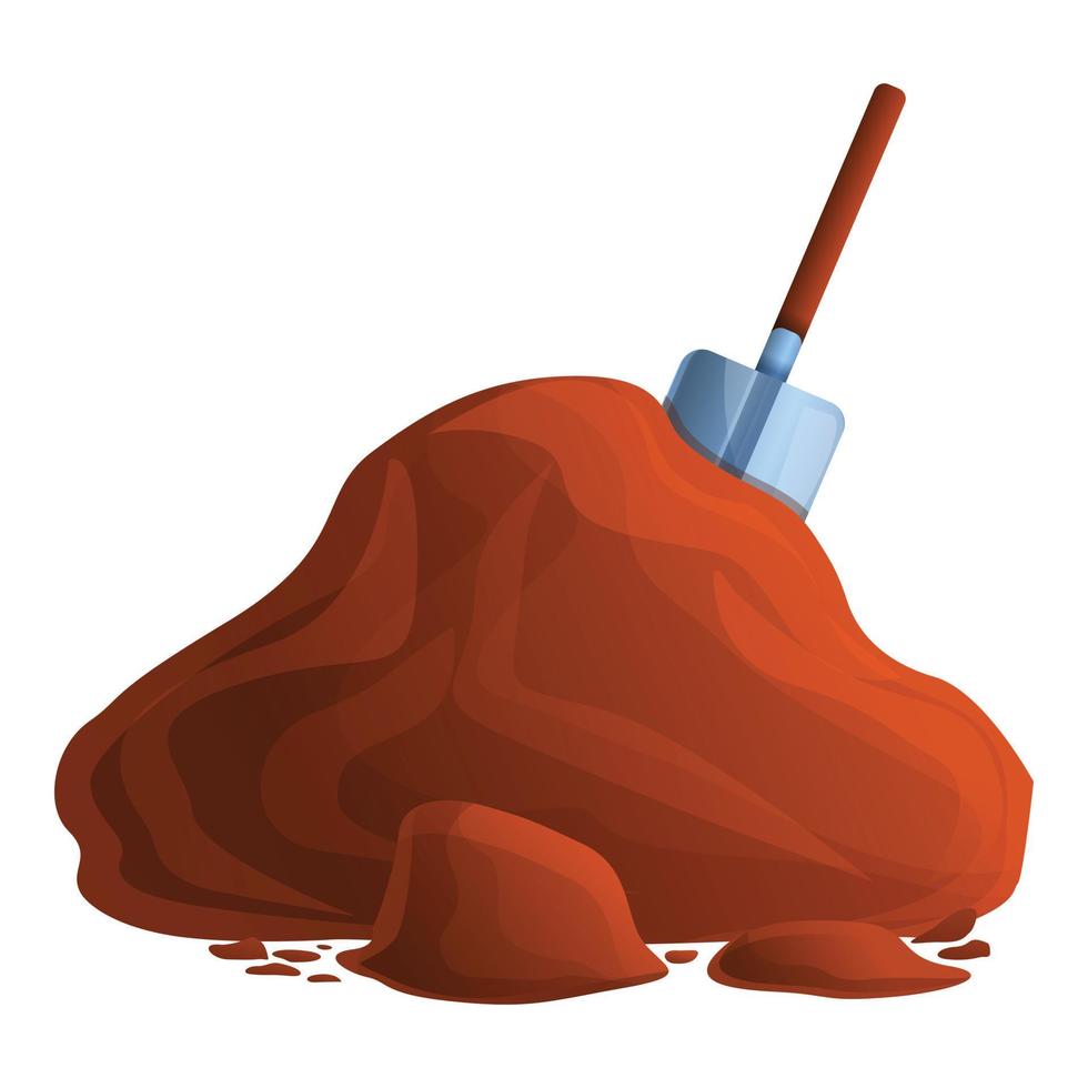 Shovel in soil icon, cartoon style vector