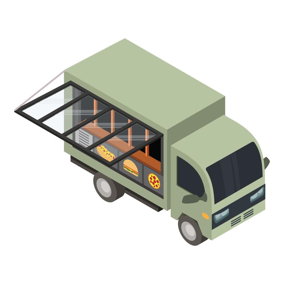 Fast food truck icon, isometric style vector