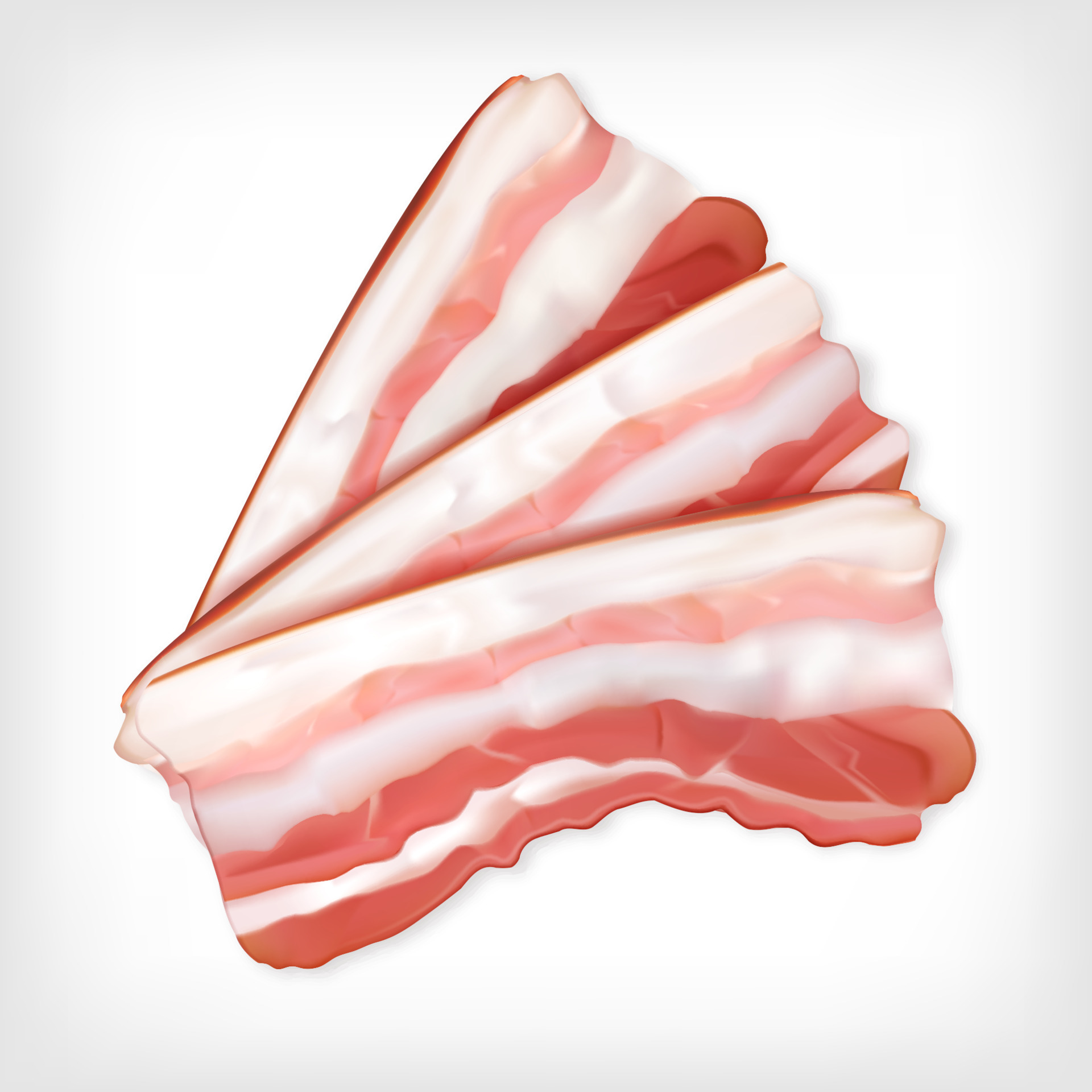 Realistic bacon slices. 3d vector meat. Pork belly illustration