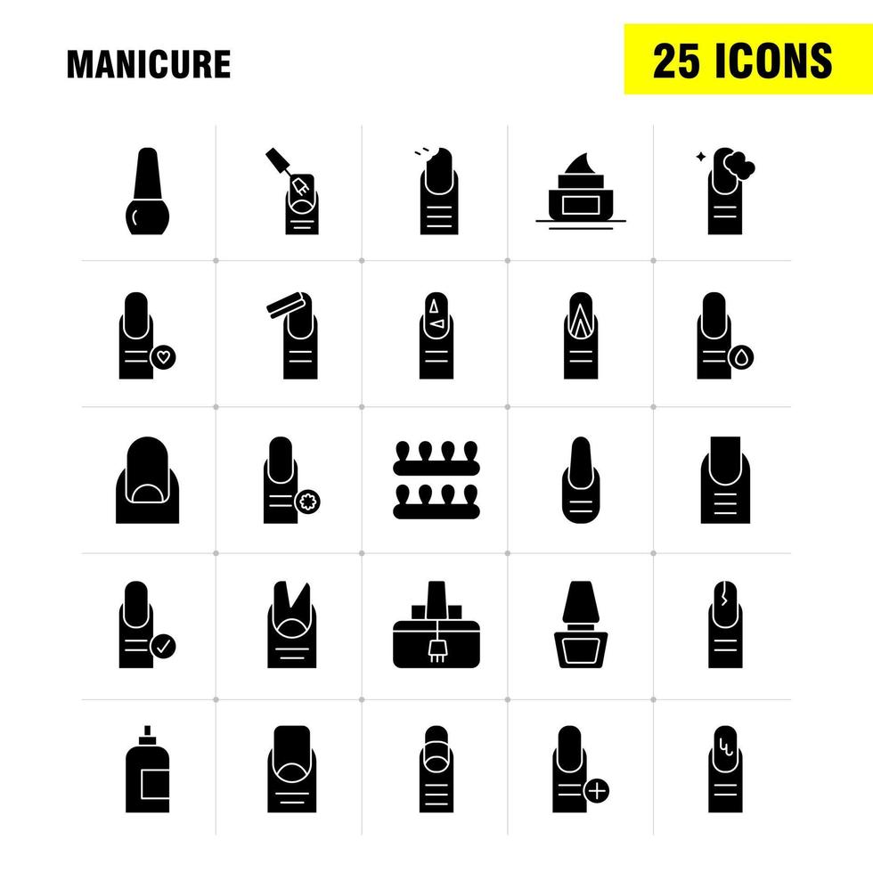 paquete de iconos de glifo sólido de manicura para diseñadores y desarrolladores vector