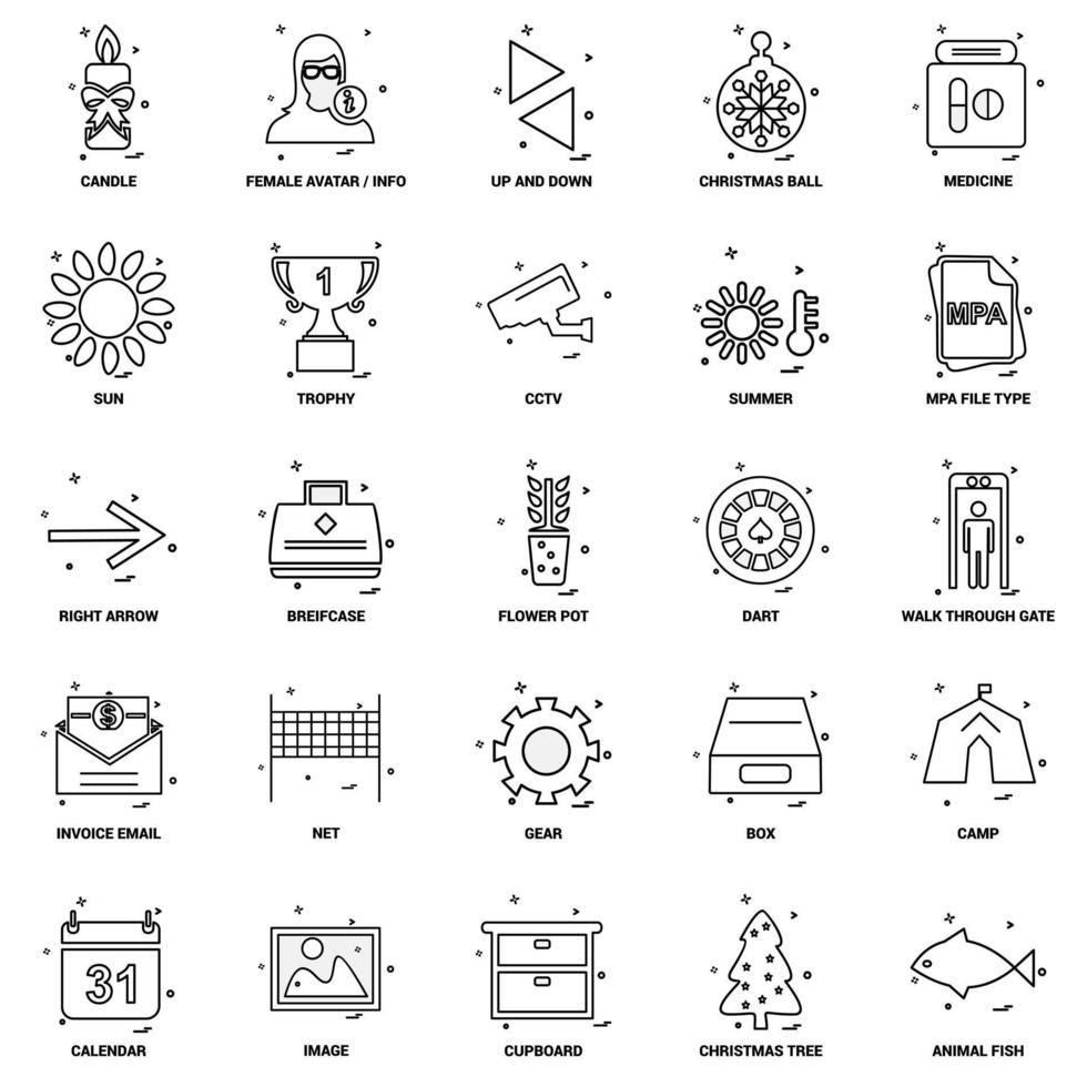 25 conjunto de iconos de línea de mezcla de concepto de negocio vector