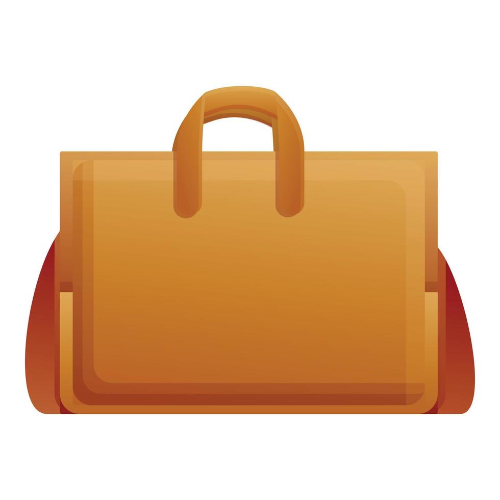 Leather laptop bag icon, cartoon style vector