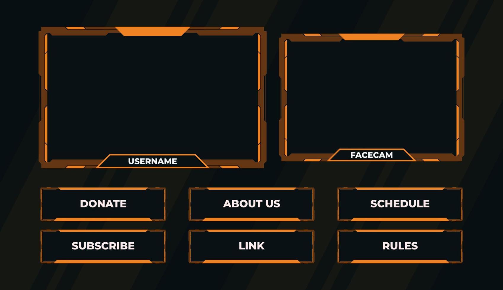 twitch panels modern orange template for gaming streamer vector