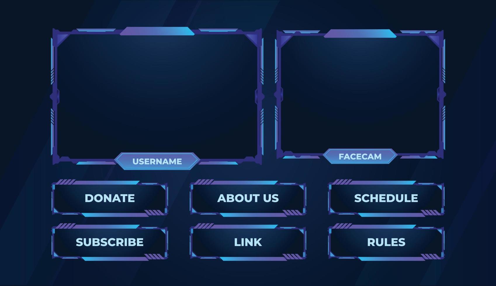 Blue  twitch panels live stream gaming template vector