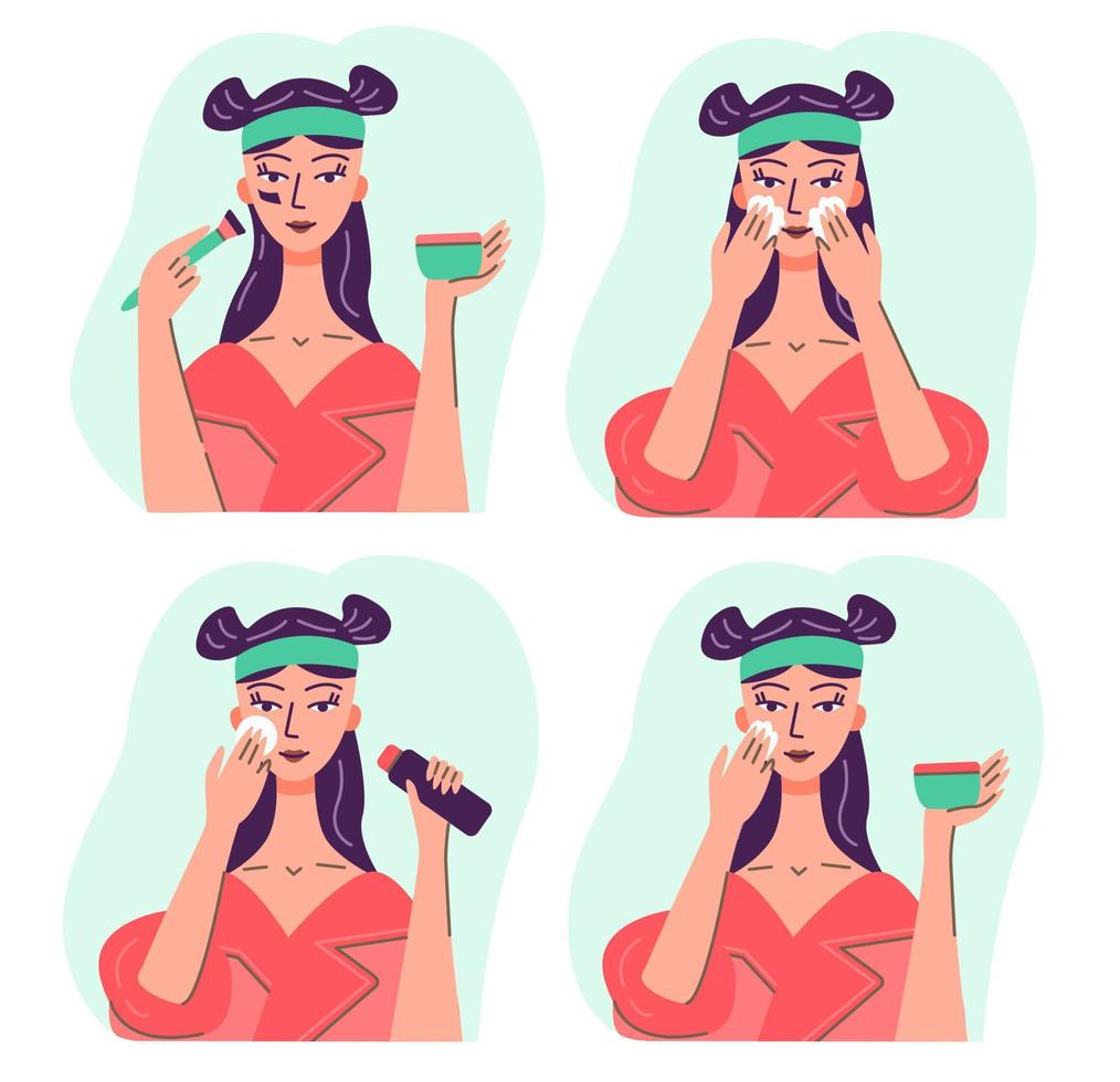 Young woman applying face cream vector