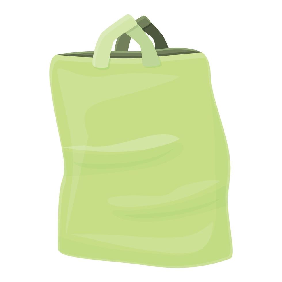 icono de bolsa verde de plástico biodegradable, estilo de dibujos animados vector