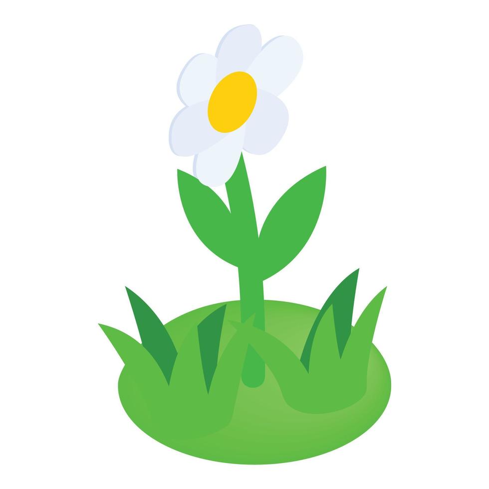 White flower icon, isometric 3d style vector