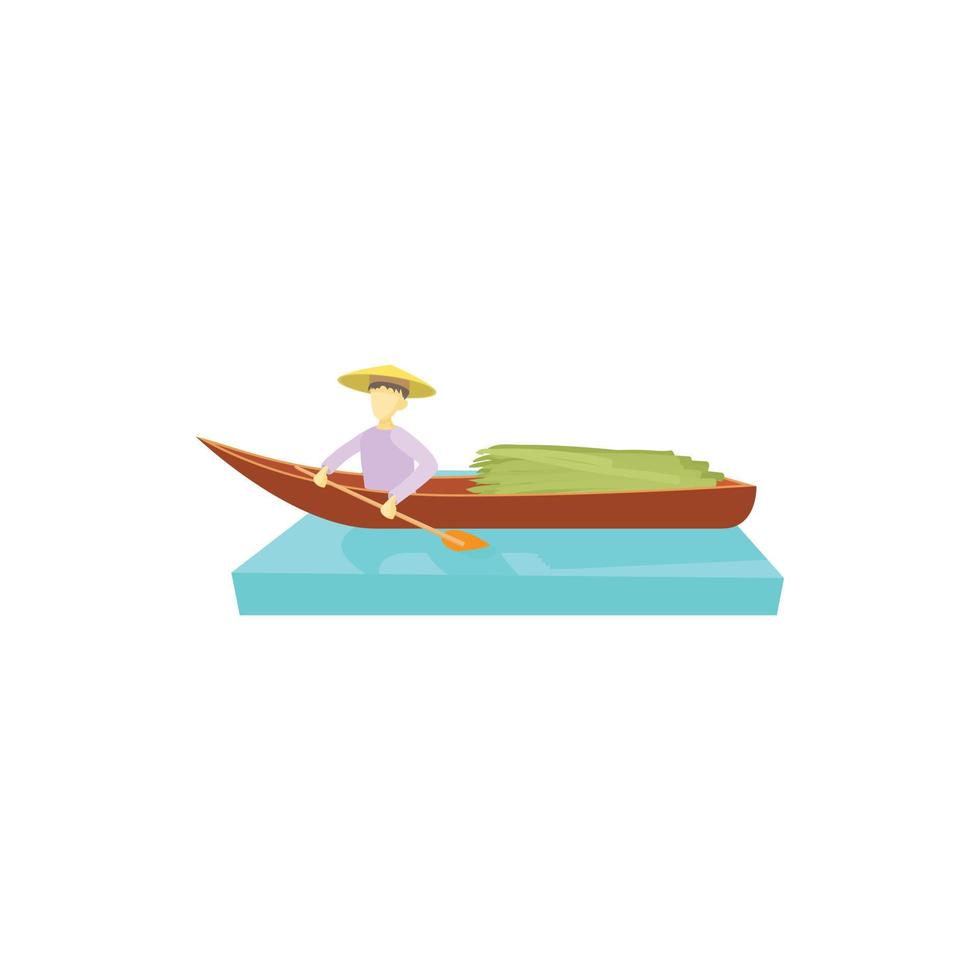 hombre en un icono de barco, estilo de dibujos animados vector