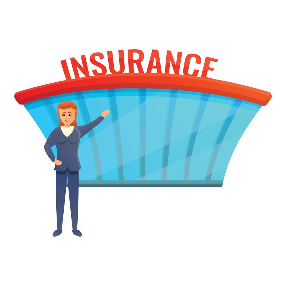 Insurance office building icon, cartoon style vector