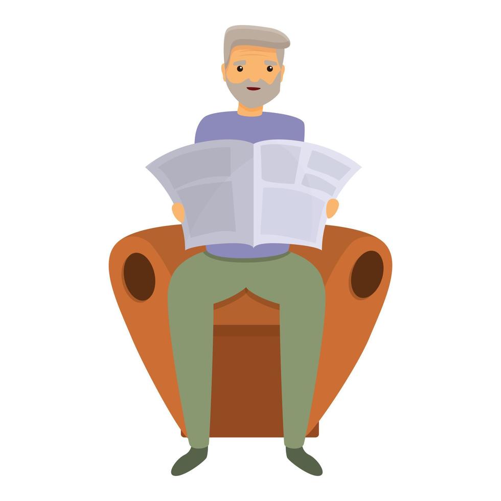 Senior man read newspaper icon, cartoon style vector