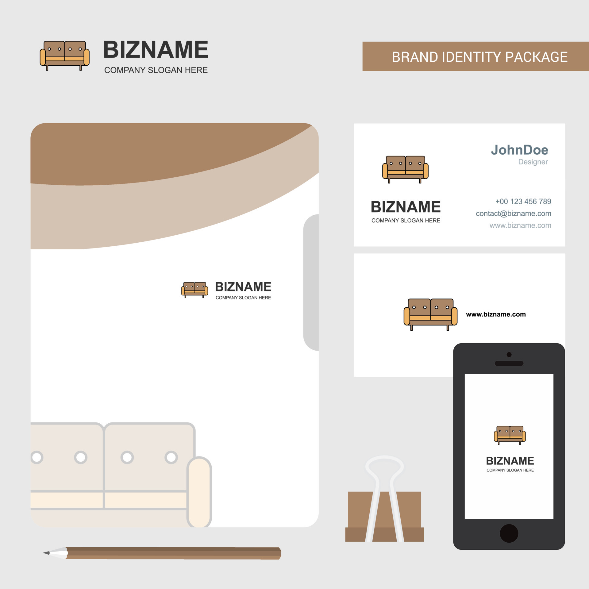 Couch Business Logo File Cover Visiting Card and Mobile App Design