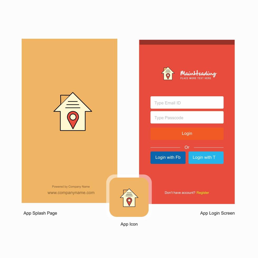 Company House location Splash Screen and Login Page design with Logo template Mobile Online Business Template vector