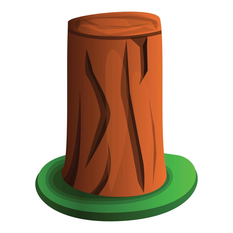 Tree stump with grass icon, cartoon style vector
