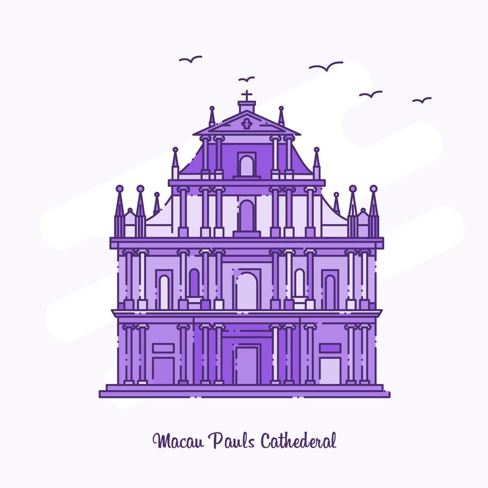 MACAU PAULS CATHEDERAL Landmark Purple Dotted Line skyline vector illustration