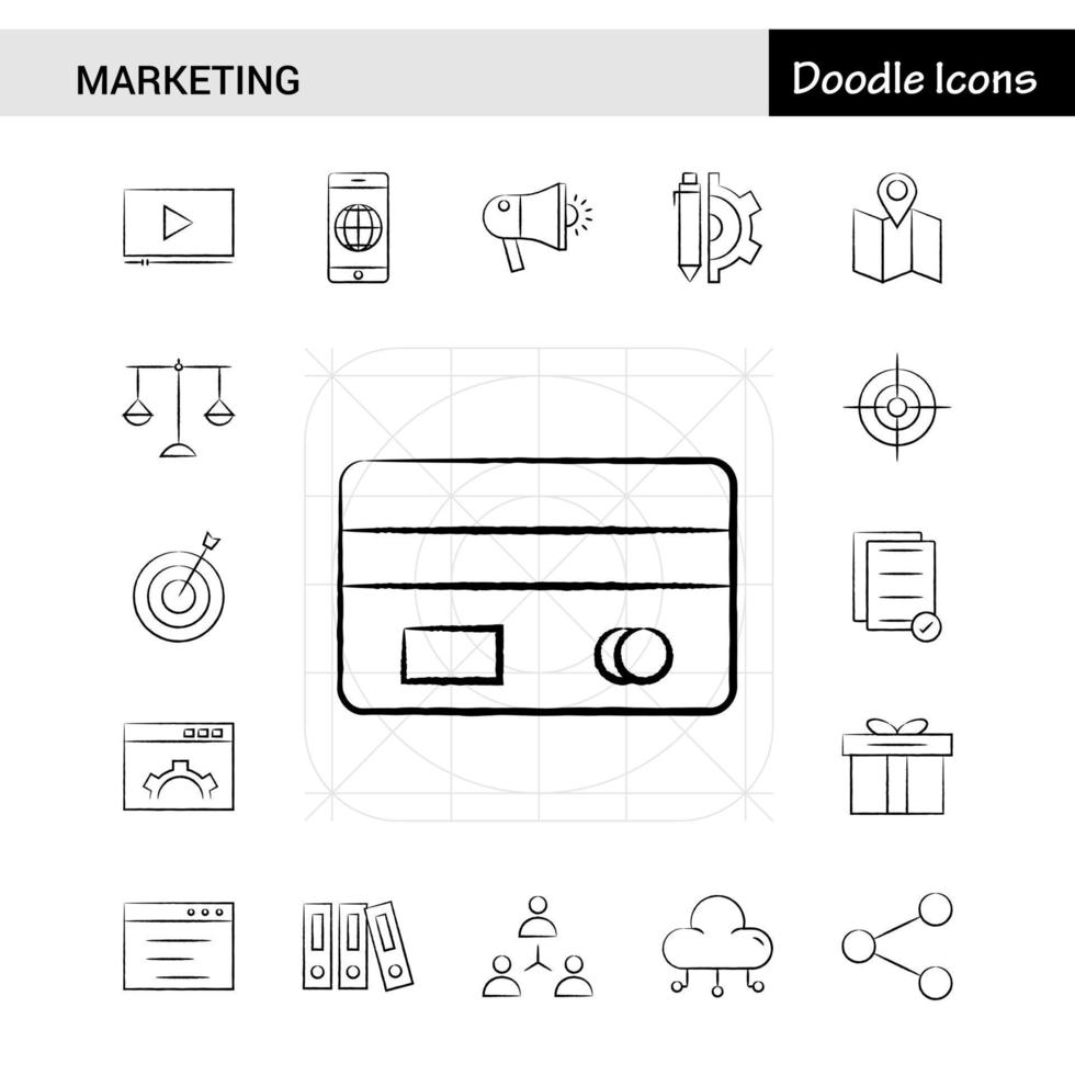 conjunto de 17 iconos dibujados a mano de marketing vector